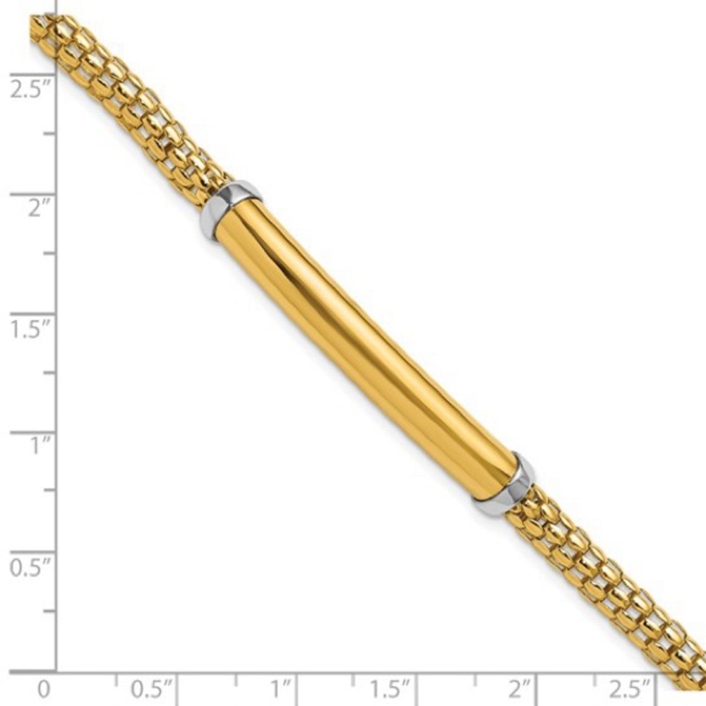 14K Two-tone Polished Popcorn Mesh Bar 7.5 inch Bracelet - Picture 5 of 10